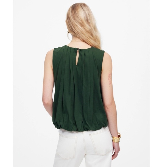 MADEWELL Sleeveless Crewneck Bubble Tank Top Sz XXS (Fits XS) Green Pleated New - Picture 4 of 13